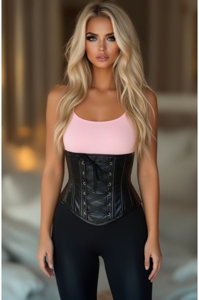 LIMITED EDITION Lavish Wet Look Faux Leather Lace-Up Under Bust Corset (Size: Small)