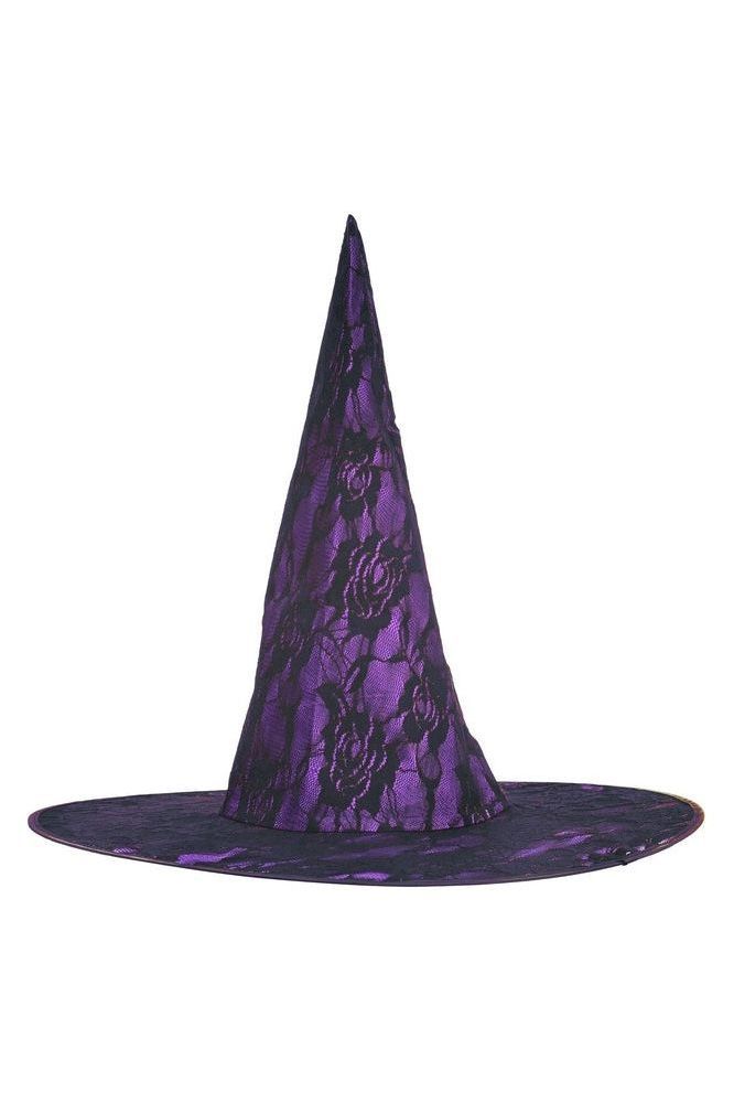 Purple Lace Witch Hat (Size: One Size)