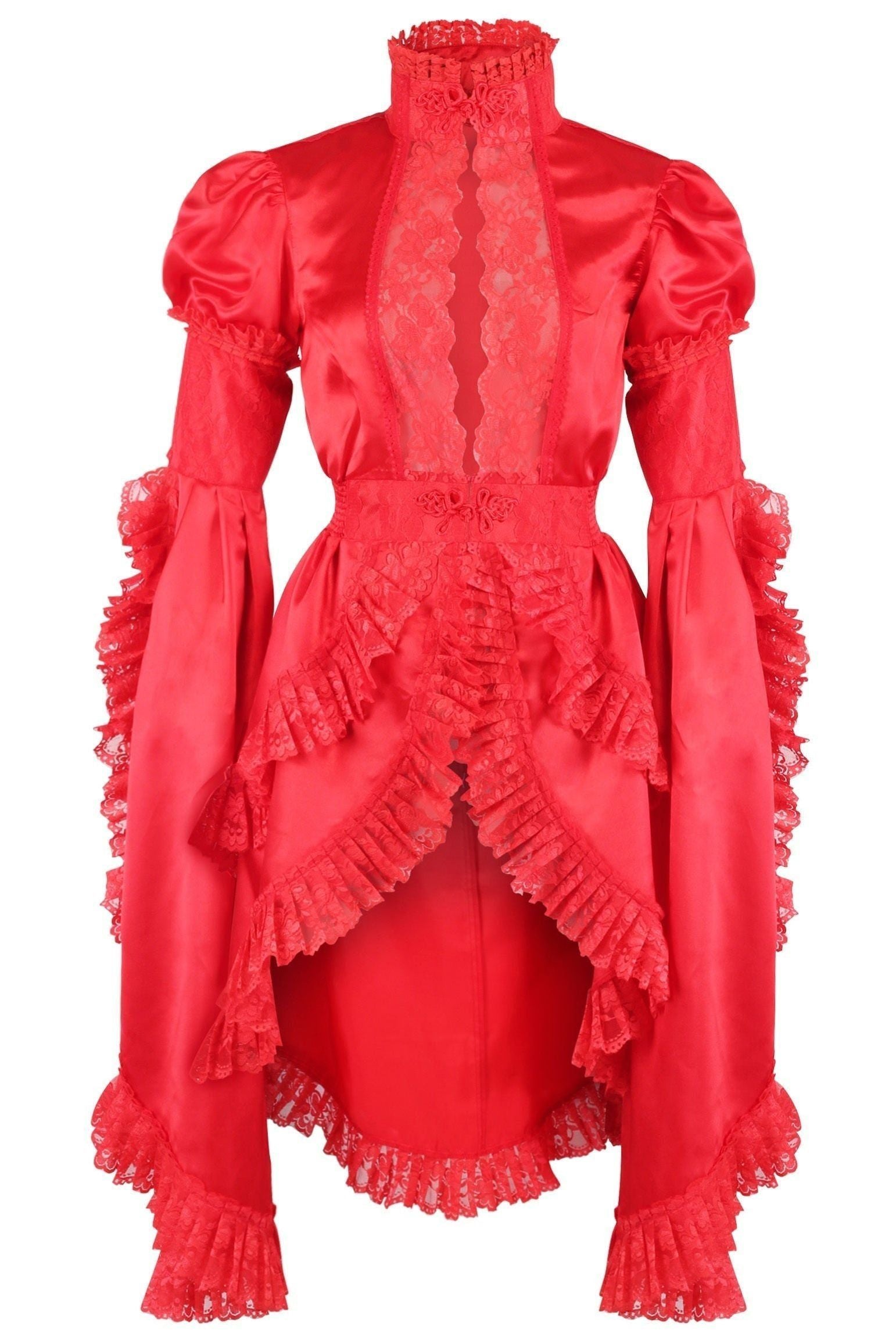 Red Satin & Lace Ruffled Jacket (Size: XSmall)
