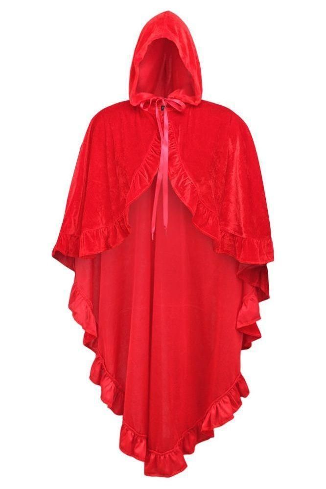 Red Velvet Hooded Ruffle Cape (Size: One Size)
