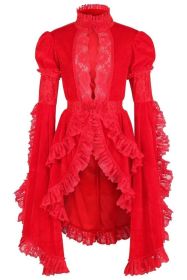 Red Velvet & Lace Ruffled Jacket (Size: XSmall)