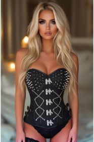 Top Drawer Black Brocade & Silver Spikes Steel Boned Corset (Size: XSmall)