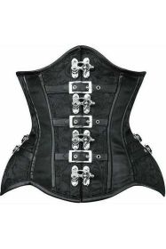 Top Drawer Black Brocade Steel Boned Underbust Corset w/Buckles (Size: Small)
