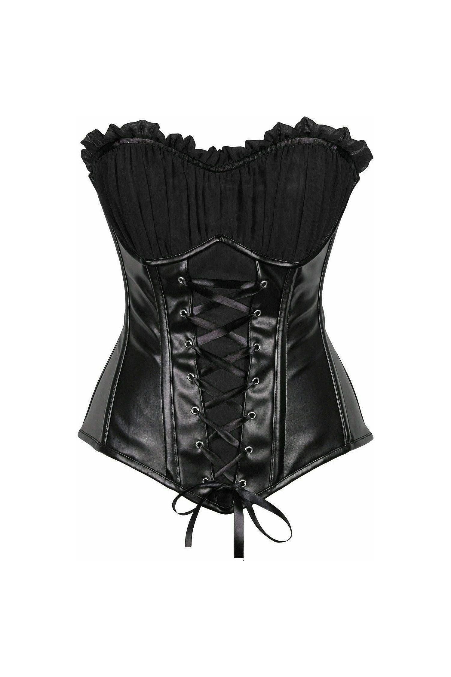 Top Drawer Black Faux Leather Lace-Up Steel Boned Corset (Size: Small)