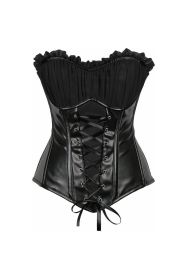 Top Drawer Black Faux Leather Lace-Up Steel Boned Corset (Size: Small)