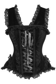 LIMITED EDITION Top Drawer Black Velvet & Lace Steel Boned Corset w/Cap Sleeves (Size: Small)