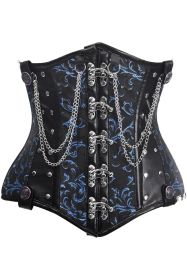 Top Drawer Black/Blue Steel Boned Underbust Corset w/Chains and Clasps (Size: Small)
