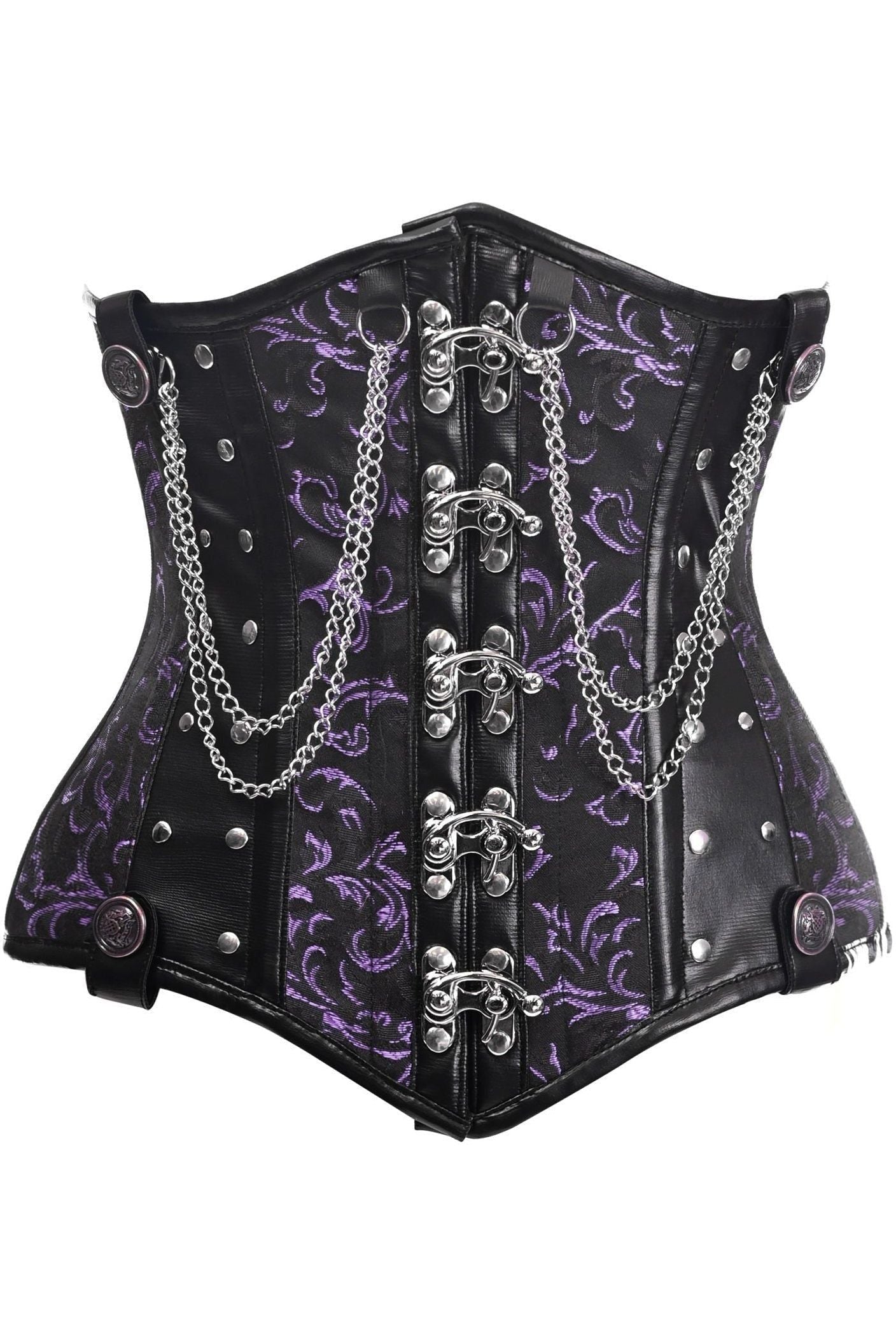 Top Drawer Black/Purple Steel Boned Underbust Corset w/Chains and Clasps (Size: XSmall)