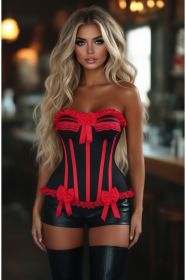 Top Drawer Black/Red Steel Boned Burlesque Corset (Size: Small)