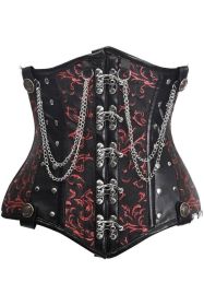 Top Drawer Black/Red Steel Boned Underbust Corset w/Chains and Clasps (Size: Small)