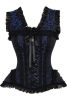 LIMITED EDITION Top Drawer Blue/Black Swirl Brocade & Lace Steel Boned Corset w/Cap Sleeves
