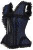 LIMITED EDITION Top Drawer Blue/Black Swirl Brocade & Lace Steel Boned Corset w/Cap Sleeves