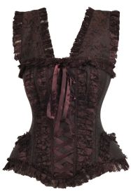 LIMITED EDITION Top Drawer Brown Swirl Brocade & Lace Steel Boned Corset w/Cap Sleeves (Size: Small)