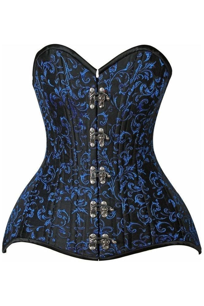 Top Drawer CURVY Blue Brocade Double Steel Boned OverBust Corset (Size: Small)