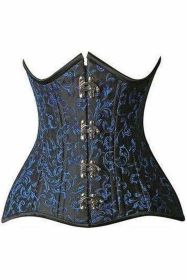 Top Drawer CURVY Blue Brocade Double Steel Boned Under Bust Corset (Size: Small)