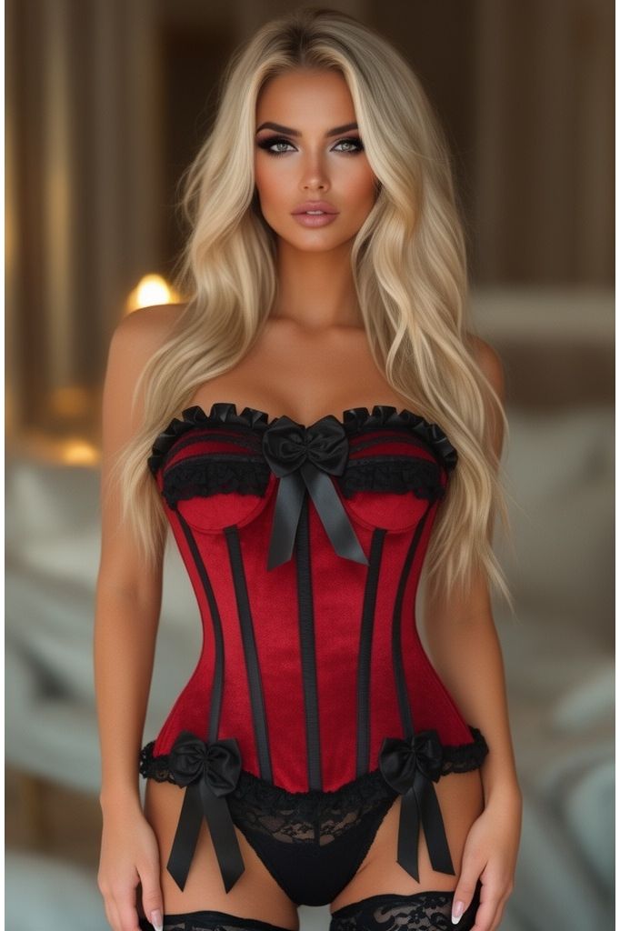 Top Drawer Dark Red Velvet Steel Boned Burlesque Corset (Size: Small)