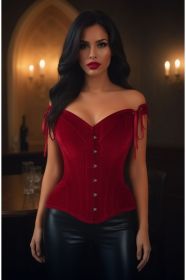 Top Drawer Dark Red Velvet Steel Boned Corset w/Straps (Size: XSmall)