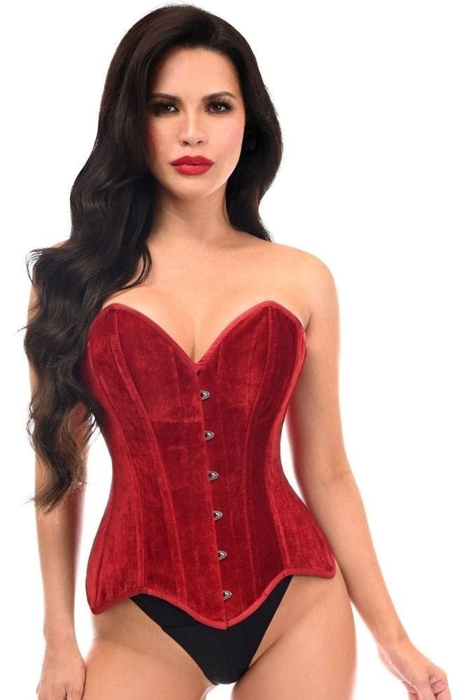 Top Drawer Dark Red Velvet Steel Boned Overbust Corset (Size: Small)