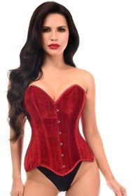 Top Drawer Dark Red Velvet Steel Boned Overbust Corset (Size: Small)