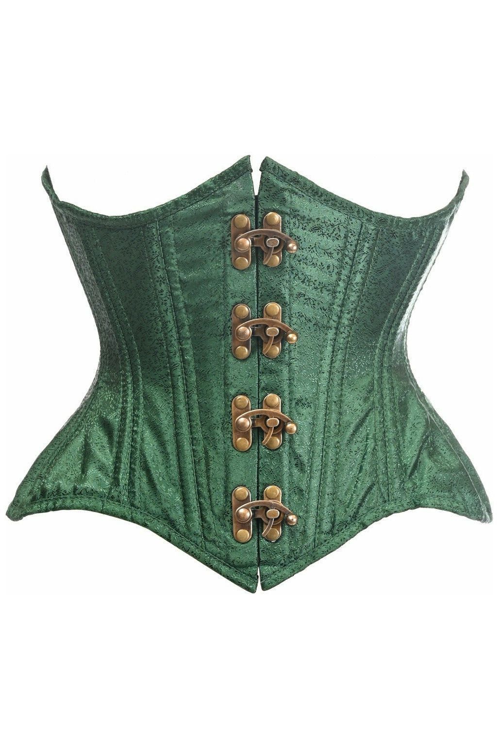Top Drawer Double Steel Boned Green Brocade Curvy Underbust Corset (Size: Small)
