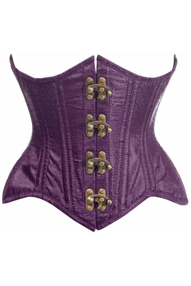 Top Drawer Double Steel Boned Plum Brocade Curvy Underbust Corset (Size: Small)