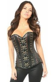 Top Drawer Faux Leather Steel Boned Corset w/Rivets (Size: Small)