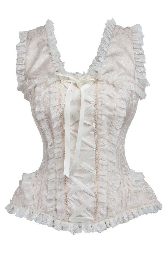 LIMITED EDITION Top Drawer Ivory Brocade & Lace Steel Boned Corset w/Cap Sleeves (Size: Small)