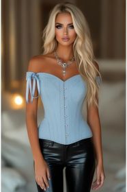 LIMITED EDITION Top Drawer Light Blue Denim Steel Boned Corset w/Straps (Size: XSmall)