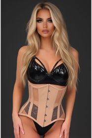 Top Drawer Nude Patent & Mesh Steel Boned Under Bust Corset (Size: Small)
