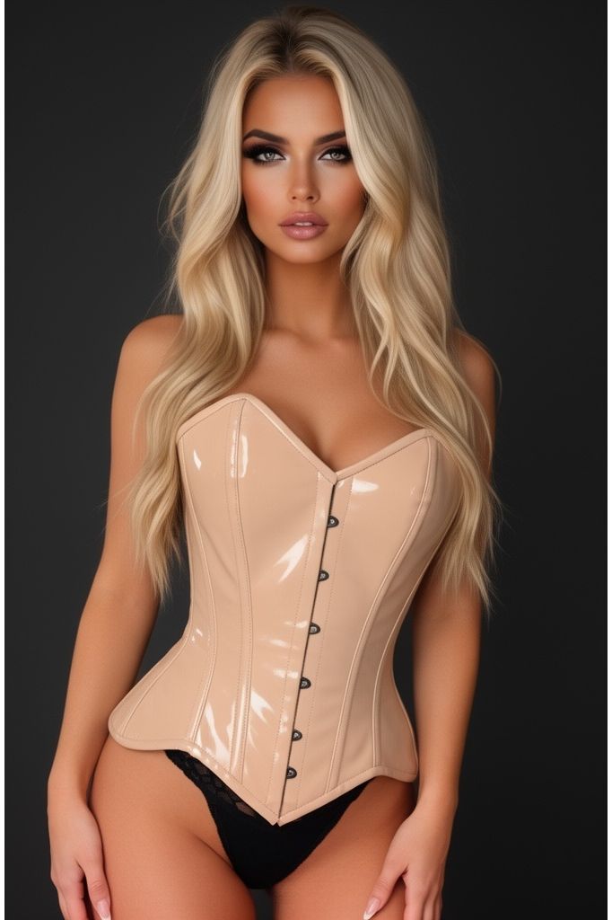 Top Drawer Nude Patent Steel Boned Overbust Corset (Size: Small)
