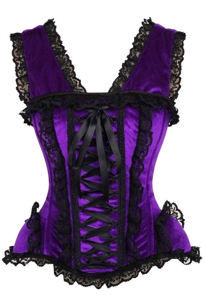 LIMITED EDITION Top Drawer Purple Velvet & Lace Steel Boned Corset w/Cap Sleeves (Size: Small)