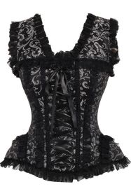 LIMITED EDITION Top Drawer Silver/Black Swirl Brocade & Lace Steel Boned Corset w/Cap Sleeves (Size: Small)