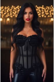 Top Drawer Steel Boned Black Mesh & Velvet Underwire Bustier Corset (Size: XSmall)