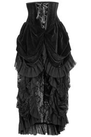 Top Drawer Steel Boned Black Velvet Victorian Bustle Underbust Corset Dress (Size: Small)