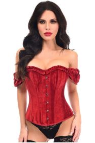 LIMITED EDITION Top Drawer Steel Boned Dark Red Velvet Overbust Corset w/Sleeves (Size: Small)