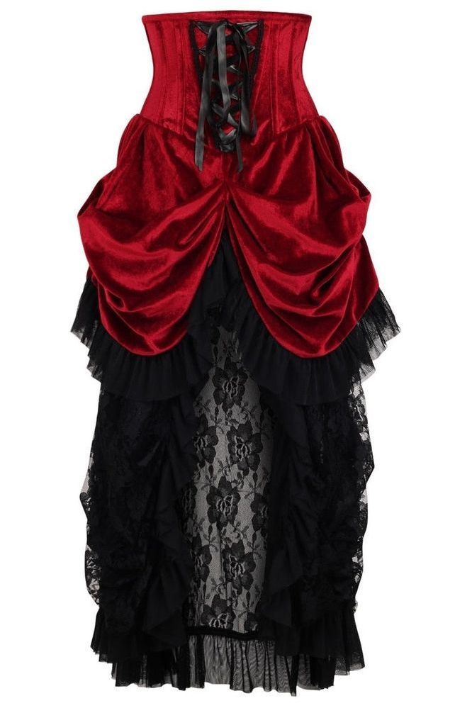 Top Drawer Steel Boned Dark Red Velvet Victorian Bustle Underbust Corset Dress (Size: Small)