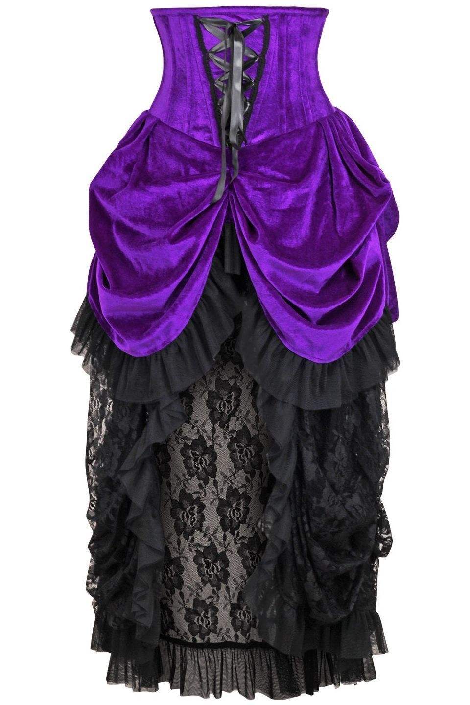 LIITED EDITION Top Drawer Steel Boned Purple Velvet Victorian Bustle Underbust Corset Dress (Size: Small)