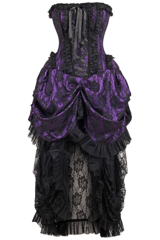 LIMITED EDITION Top Drawer Steel Boned Purple w/Black Lace Bustle Corset Dress (Size: Small)