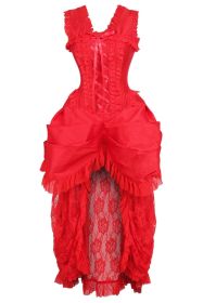 Top Drawer Steel Boned Red Lace Victorian Bustle Corset Dress (Size: Small)