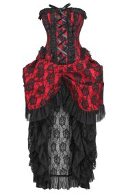 LIMITED EDITION Top Drawer Steel Boned Red w/Black Lace Bustle Corset Dress (Size: Small)