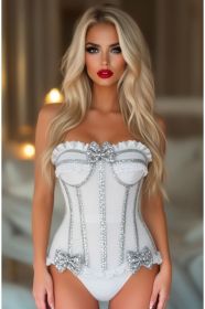 LIMITED EDITION Top Drawer Steel Boned Silver Sequin Underwire Bustier Corset (Size: XSmall)