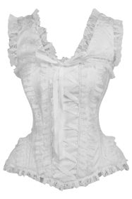 LIMITED EDITION Top Drawer White Brocade & Lace Steel Boned Corset w/Cap Sleeves (Size: Small)