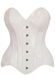 Top Drawer White Patent Leather Steel Boned Overbust Corset (Size: Small)