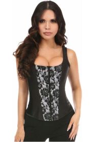Top Drawer White Satin w/Black Lace Overlay Steel Boned Corset w/Straps (Size: Small)