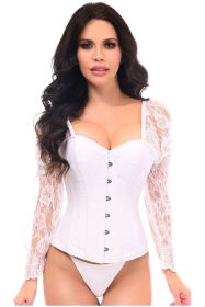LIMITED EDITION Top Drawer White w/White Lace Steel Boned Long Sleeve Corset (Size: Small)